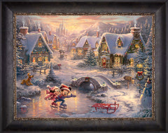 Disney Mickey and Minnie - Sweetheart Holiday Wall Art by Thomas Kinkade Studios Jewel Edition Canvas 18" x 24" Cabernet