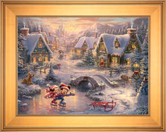 Disney Mickey and Minnie - Sweetheart Holiday Wall Art by Thomas Kinkade Studios Jewel Edition Canvas 18" x 24" Gallery Gold