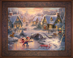 Disney Mickey and Minnie - Sweetheart Holiday Wall Art by Thomas Kinkade Studios Jewel Edition Canvas 18" x 24" Gallery Bronze