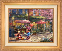 Disney Mickey and Minnie - Sweetheart Café Wall Art by Thomas Kinkade Studios Jewel Edition Canvas 18" x 24" Antique Gold