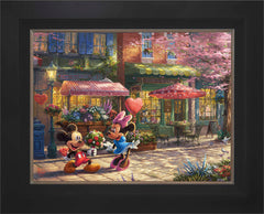 Disney Mickey and Minnie - Sweetheart Café Wall Art by Thomas Kinkade Studios Jewel Edition Canvas 18" x 24" Modern Black