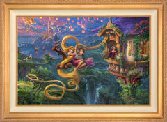 Disney Tangled Up In Love Wall Art by Thomas Kinkade Studios Jewel Edition Canvas 24" x 36" Antique Gold