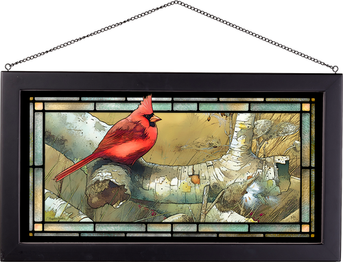 Cardinal on Sycamore Framed Glass Art By Marjolein Bastin