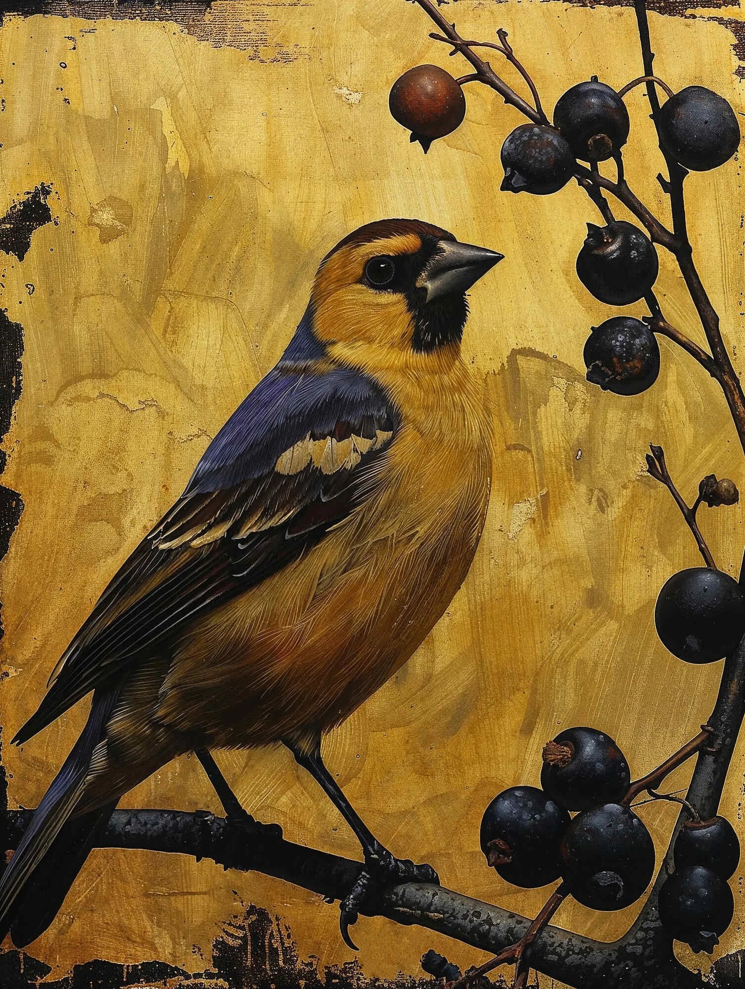 Glided Harmony Finch Among Berries - Artisan Collective