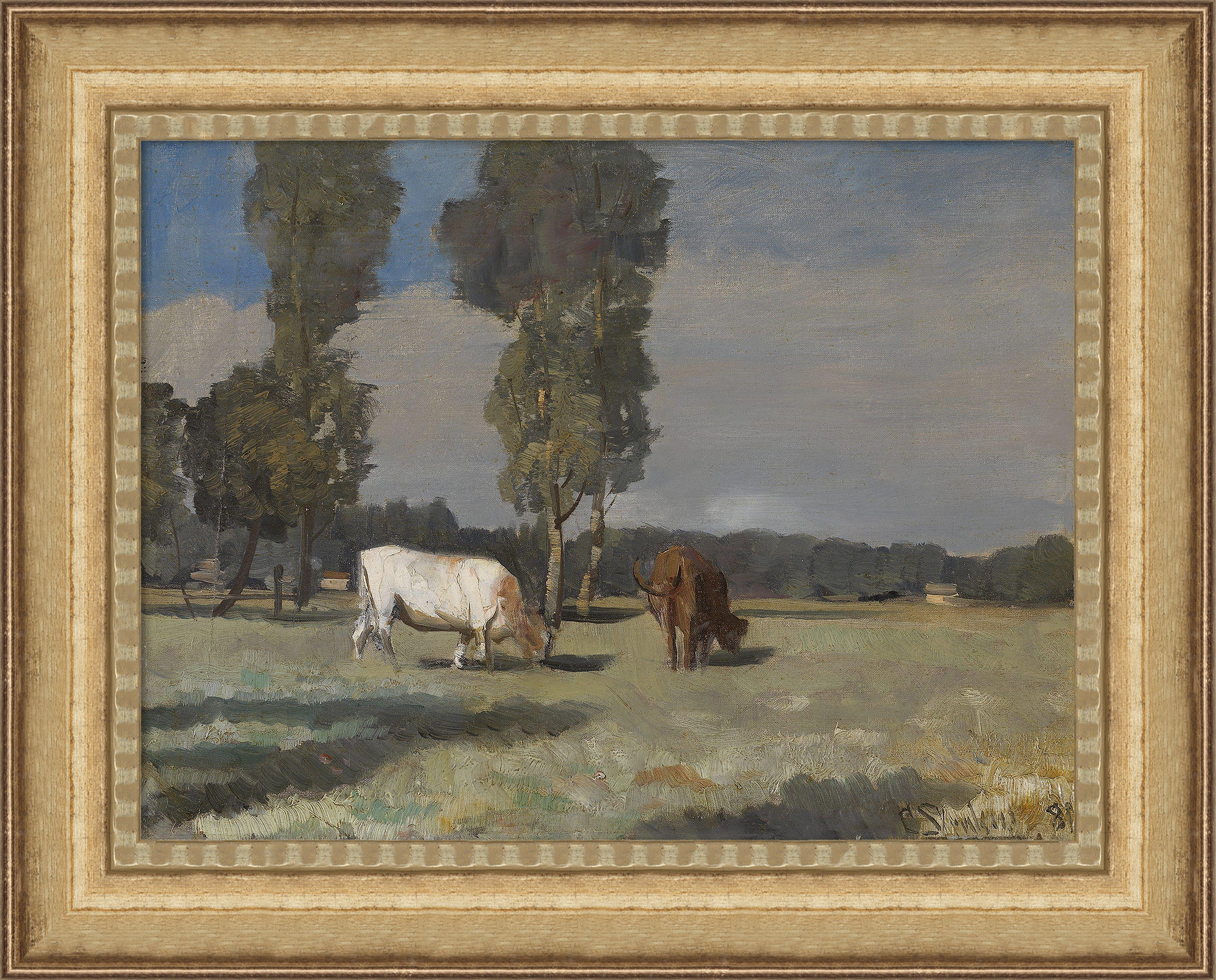 Martha Stewart Bedford | Pastoral Study: Grazing Cattle | Framed Country Farmhouse Wall Art