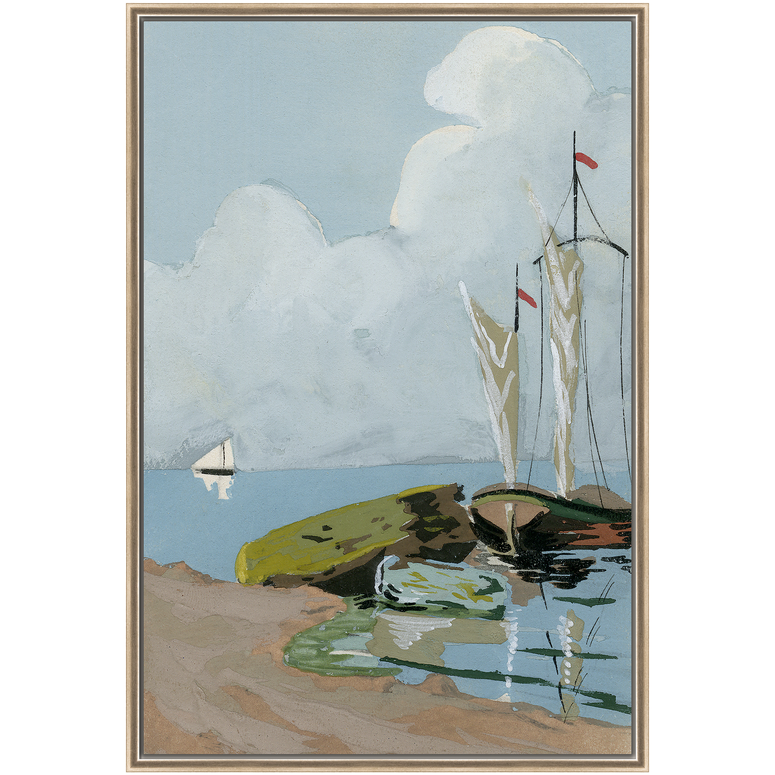 Martha Stewart Lily Pond | Harbor Scene: Sailboat | Framed Coastal Cottage Wall Art