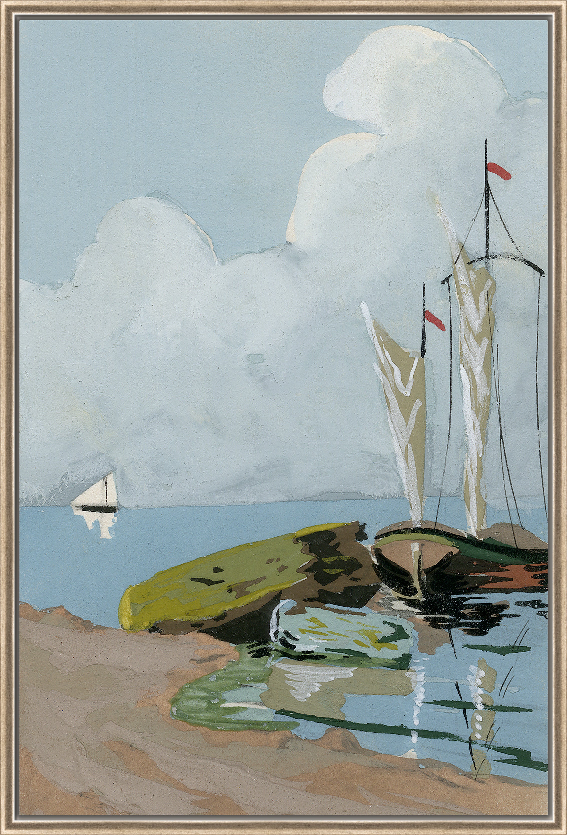 Martha Stewart Lily Pond | Harbor Scene: Sailboat | Framed Coastal Cottage Wall Art