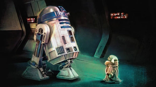 R2-D2 and Yoda Star Wars painting by Brian Rood – Licensed art from Art Brand Studios