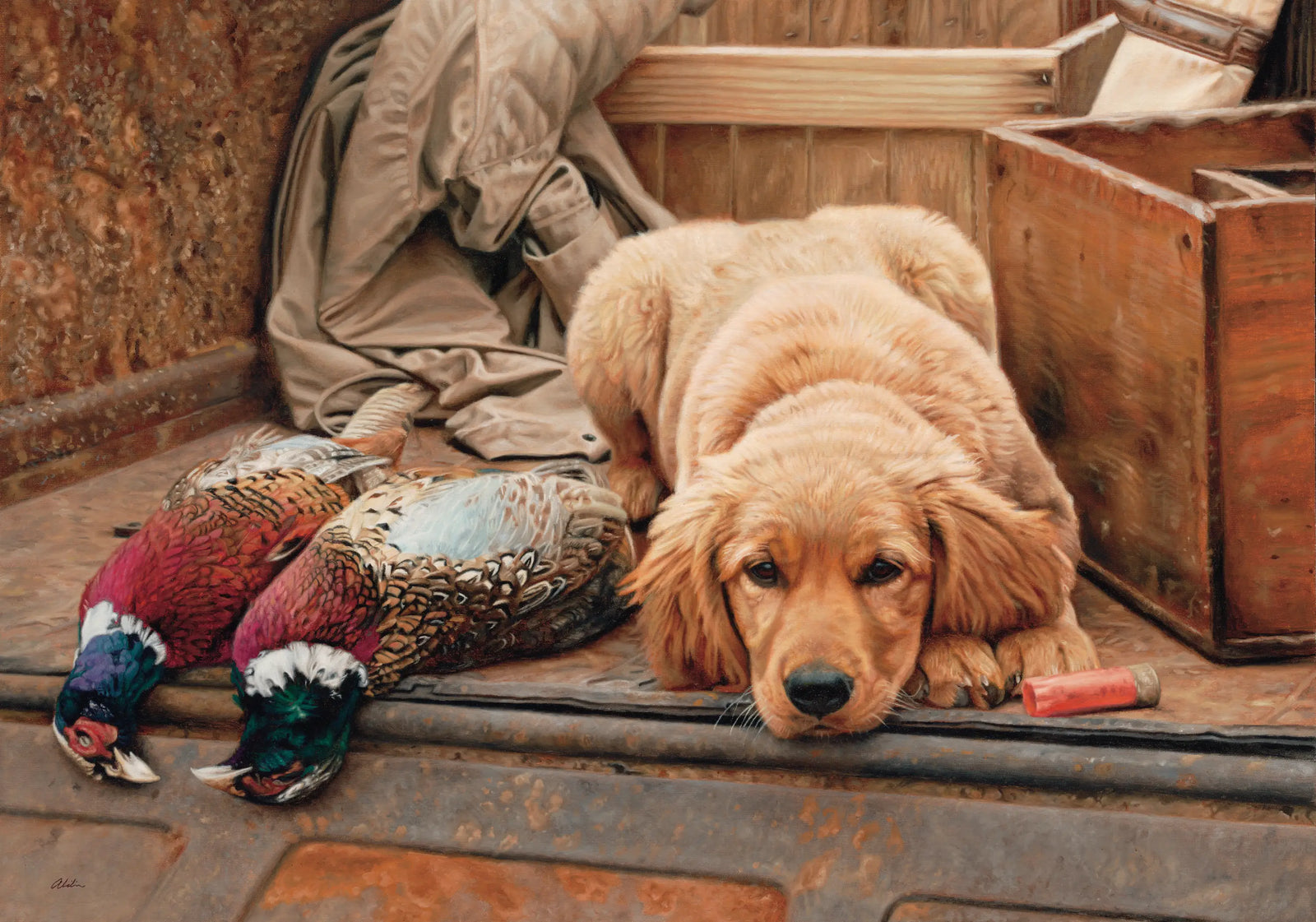 Golden Retriever With Pheasants - John Aldrich