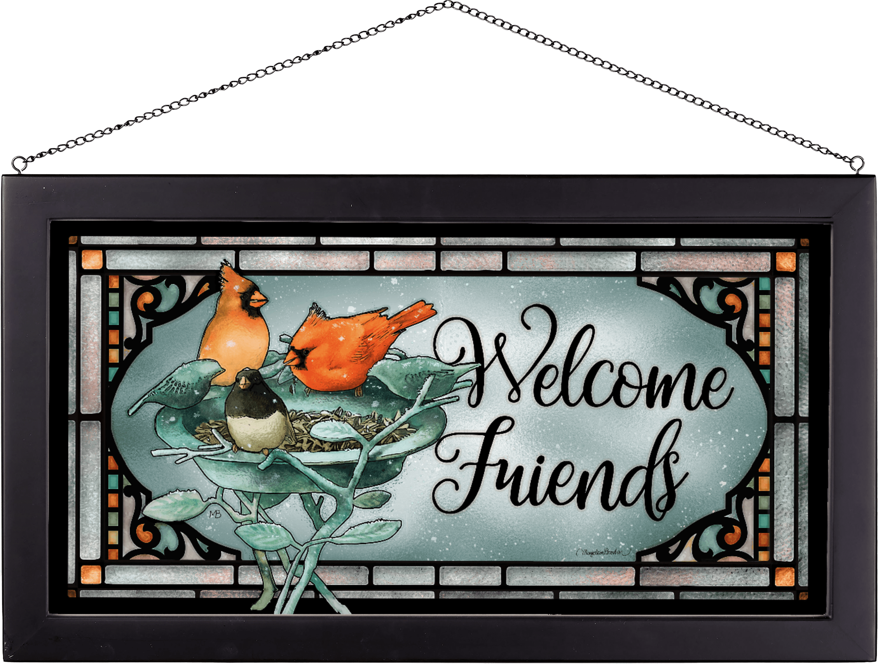 Welcome Friends Framed Glass Art By Marjolein Bastin
