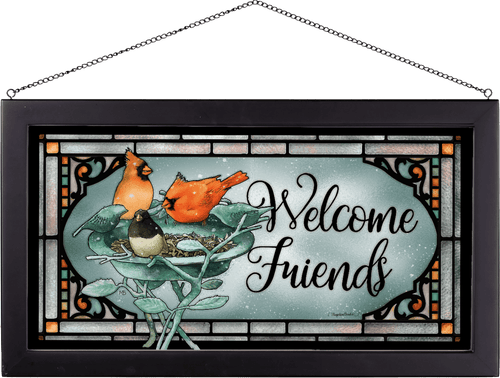 Welcome Friends Framed Glass Art By Marjolein Bastin