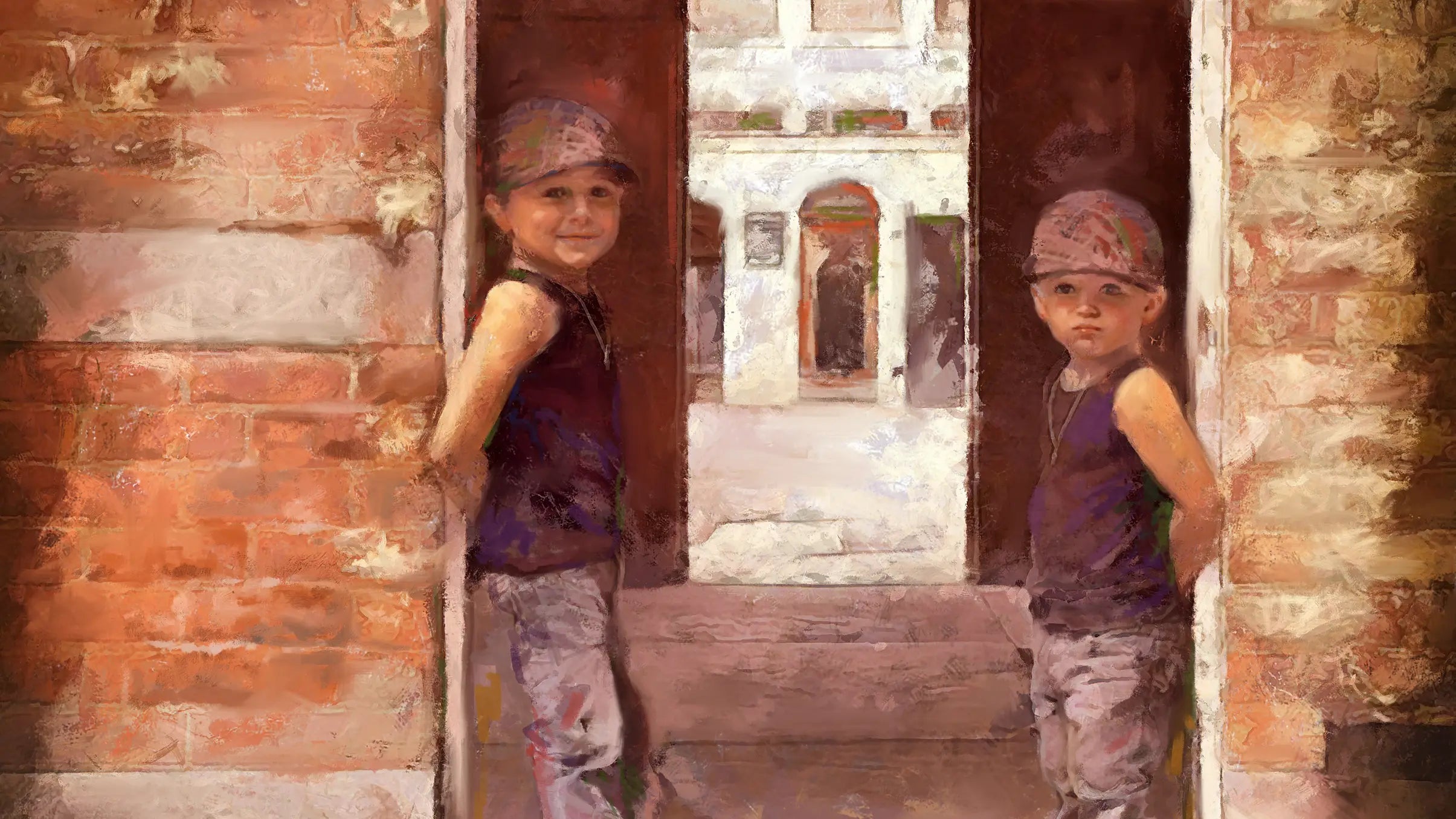 After: painted style of two young brothers posing together
