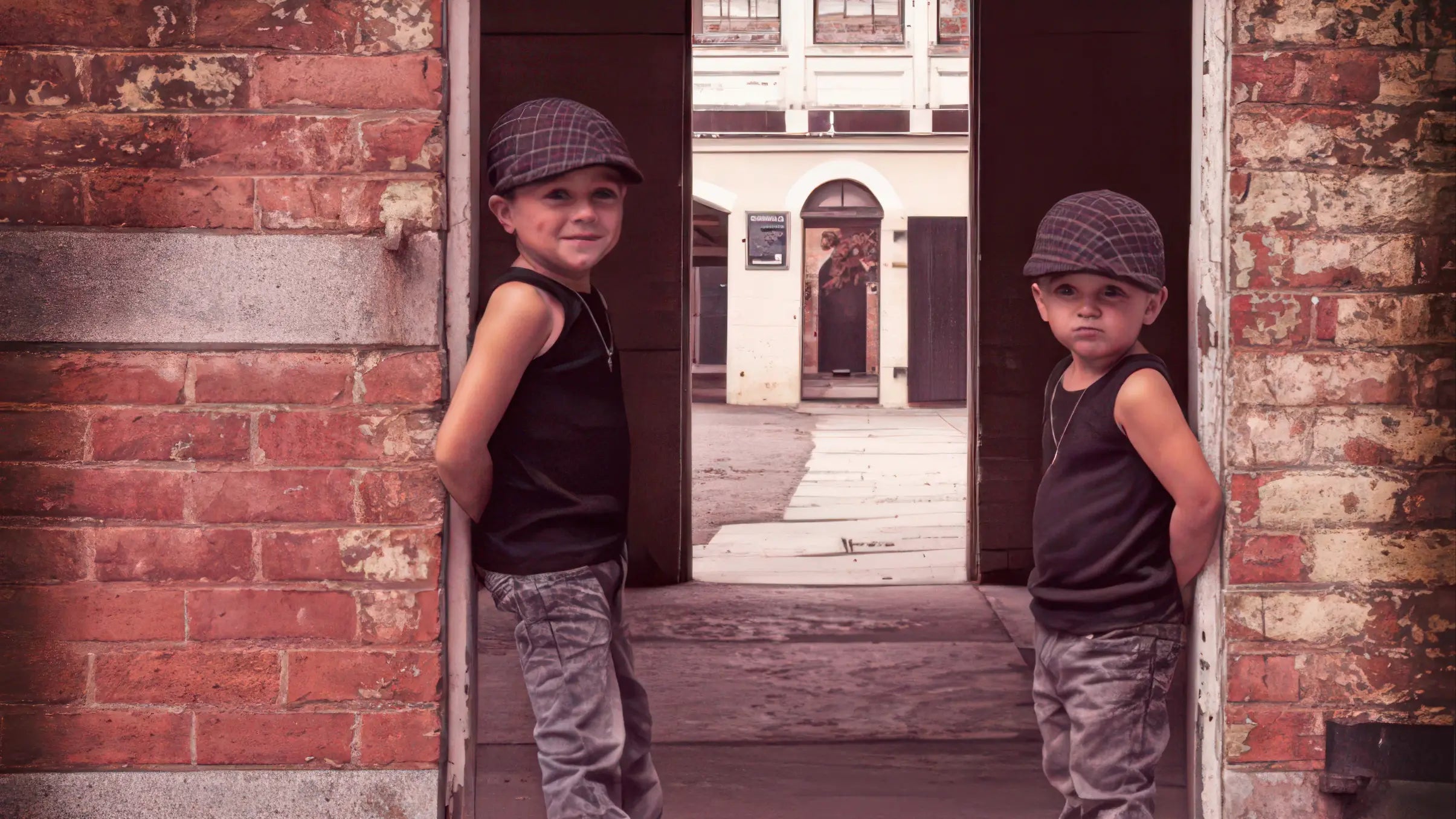 Before: original photo of two young brothers posing together