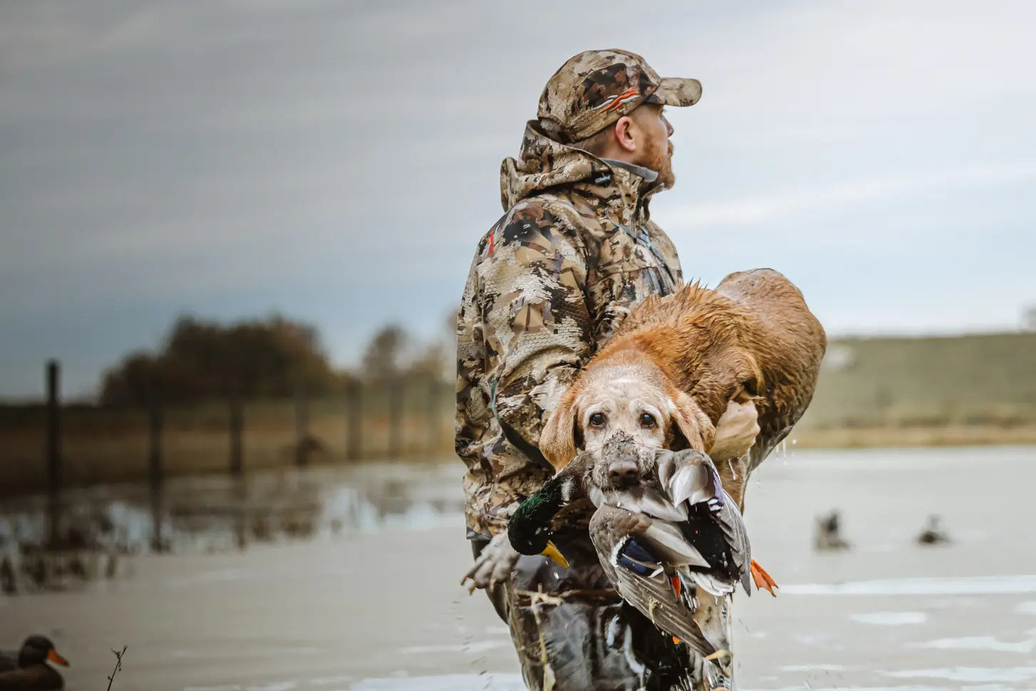 Before: original photo of a hunter holding his dog